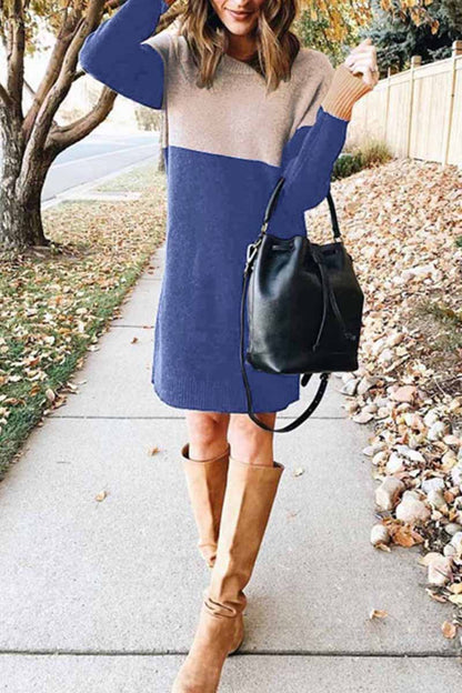 Vestido holgado con cuello redondo y paneles (2 colores)