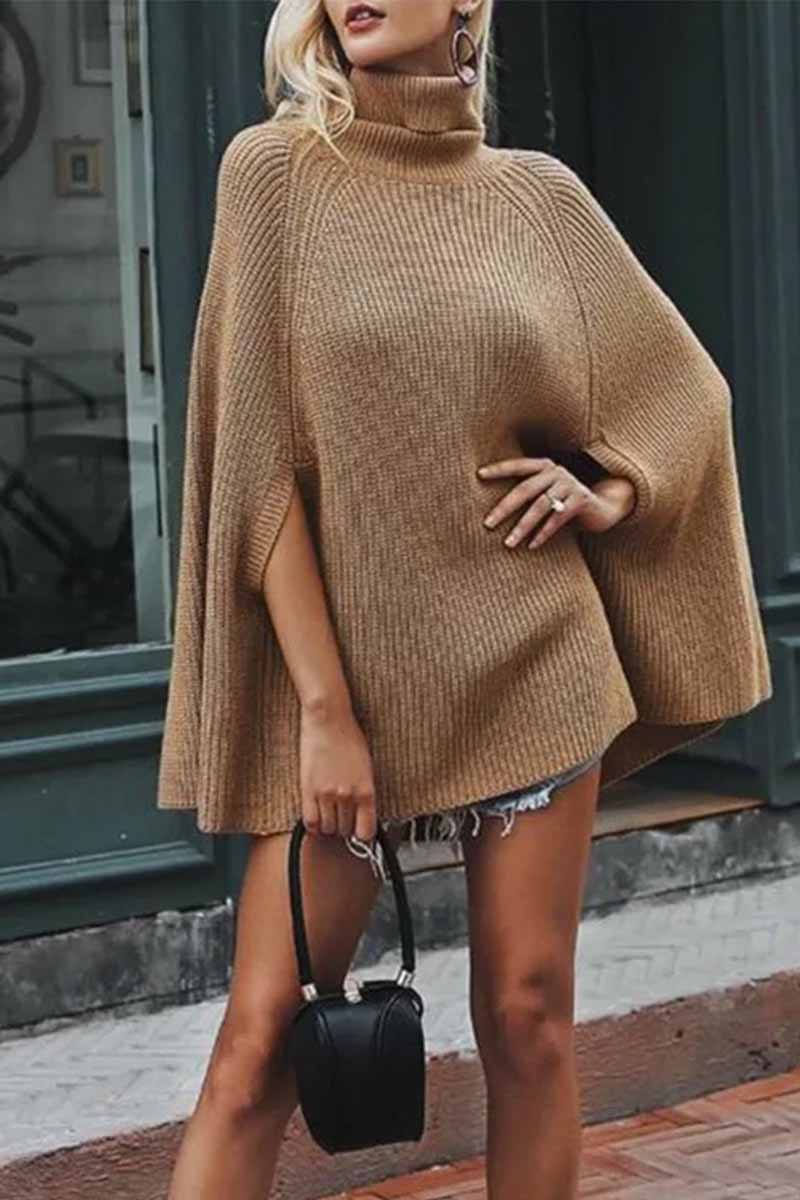 Solid Color Cape High Collar Shawl Tops