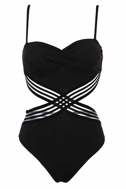 Traje de baño negro sexy sin espalda para mujer