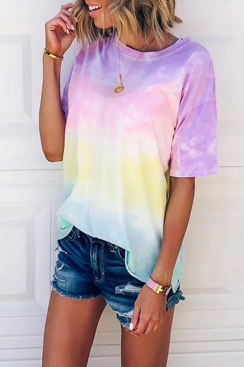 Camiseta multicolor con efecto tie-dye y cuello redondo