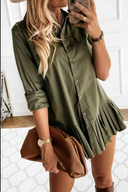 Vestido mini informal plisado de manga larga y color liso
