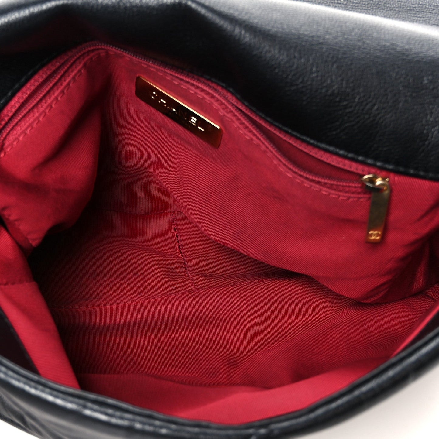 Shiny Goatskin Quilted Large Chanel 19 Flap Black
