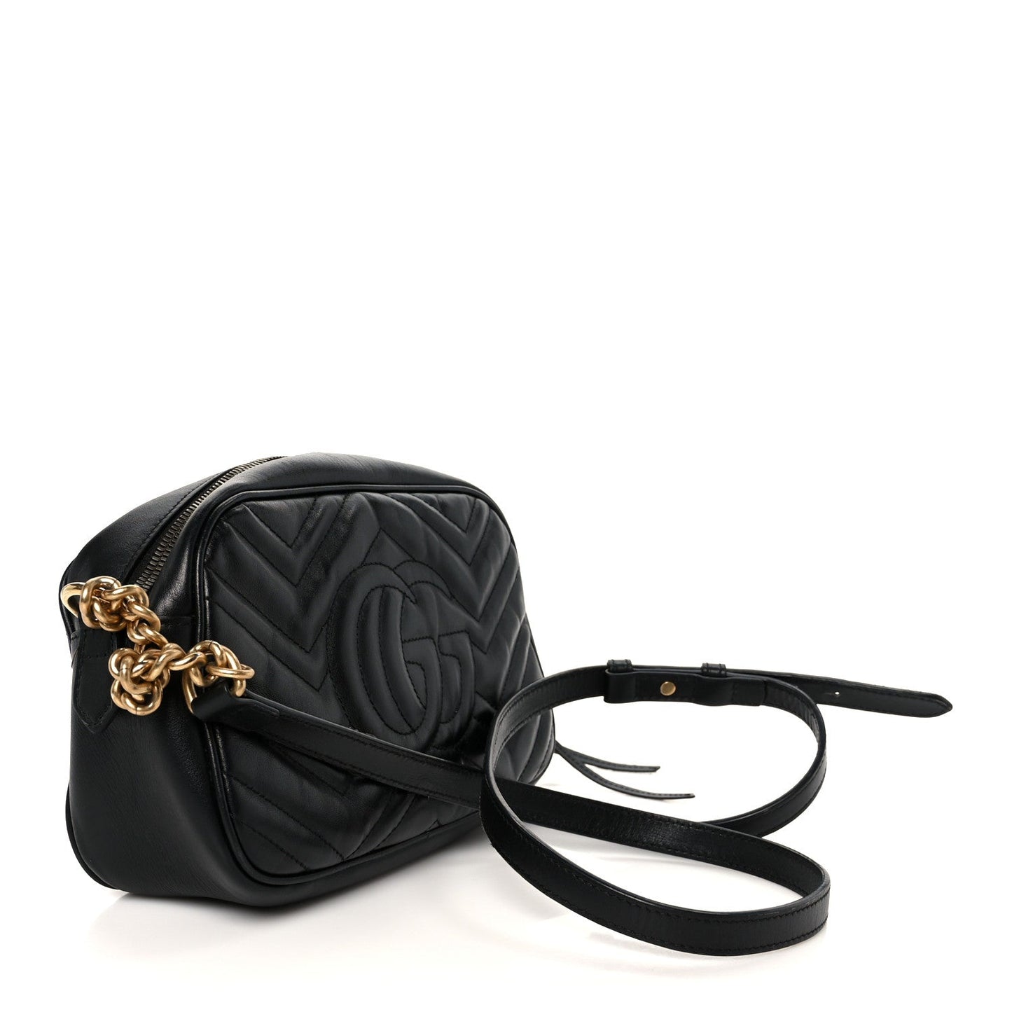Calfskin Matelasse Small GG Marmont Chain Shoulder Bag Black