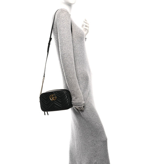 Calfskin Matelasse Small GG Marmont Chain Shoulder Bag Black
