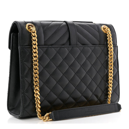 Grain De Poudre Textured Mixed Matelasse Triquilt Medium Monogram Satchel Black