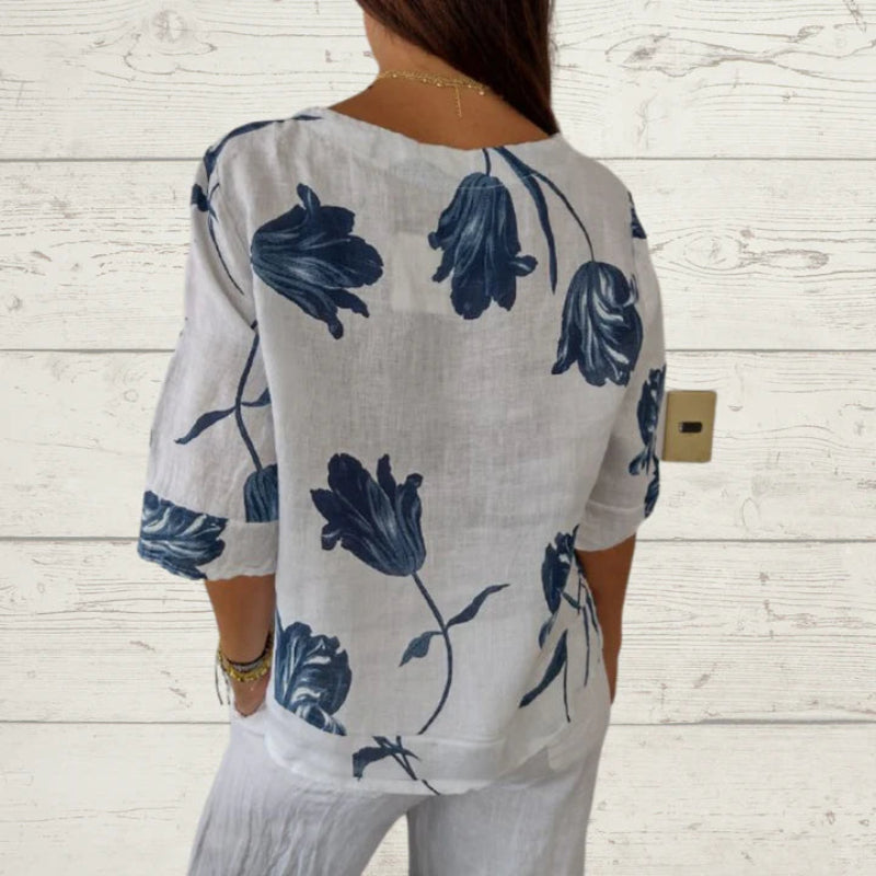 Chic V-Neck Floral Shirt | Ideal for Summer Casual Wear