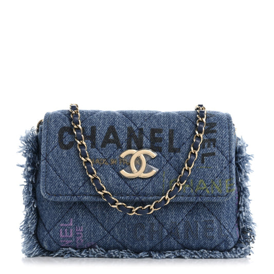 Denim Quilted Denim Mood Clutch With Chain Blue Multicolor