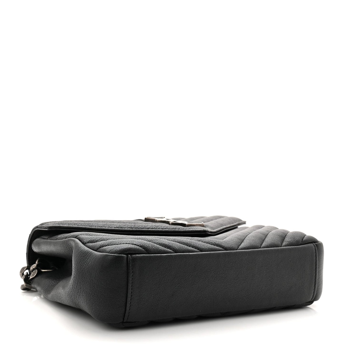 Sheepskin Matelasse Chevron Monogram Medium College Bag Black