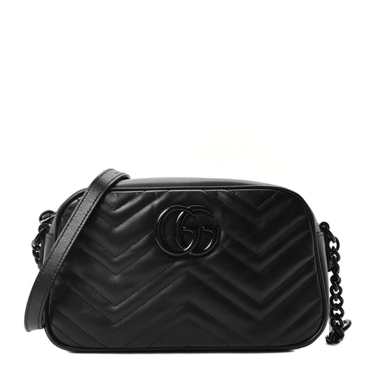 Calfskin Matelasse Monochrome Small GG Marmont Chain Shoulder Bag Black