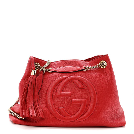 Pebbled Calfskin Medium Soho Chain Shoulder Bag Tabasco Red