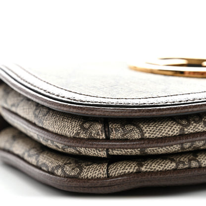 GG Supreme Monogram Textured Dollar Calfskin Mini Blondie Chain Shoulder Flap Bag Beige Ebony New Acero