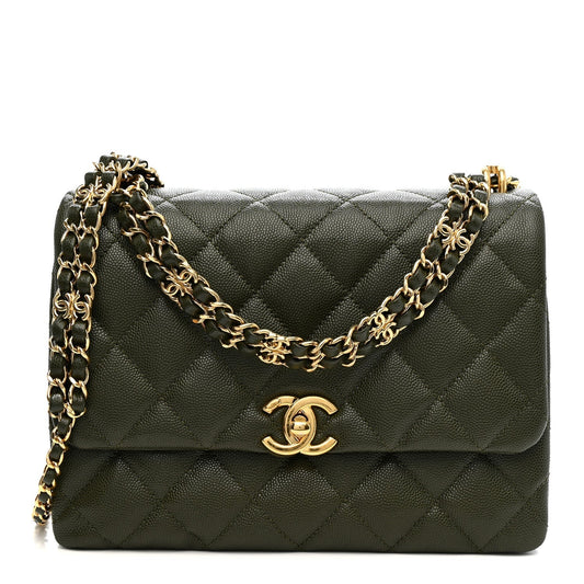 Caviar Quilted Mini Coco First Flap Khaki