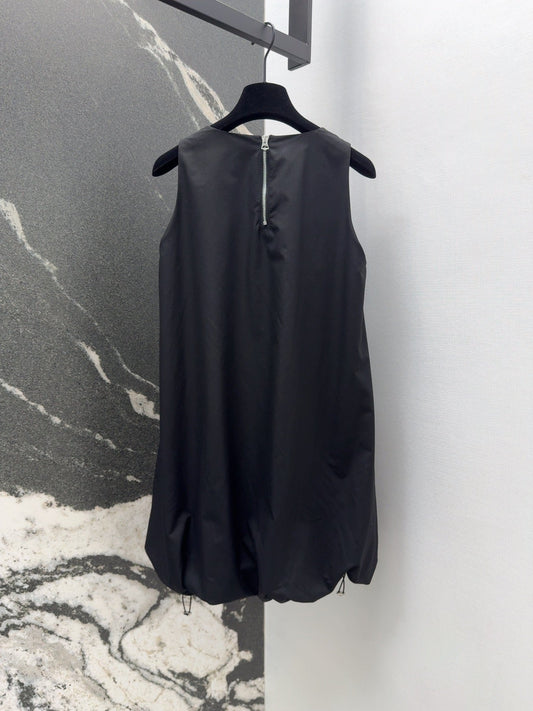 Prada 2025 Sleeveless Dress A-line Babydoll Black Polyester