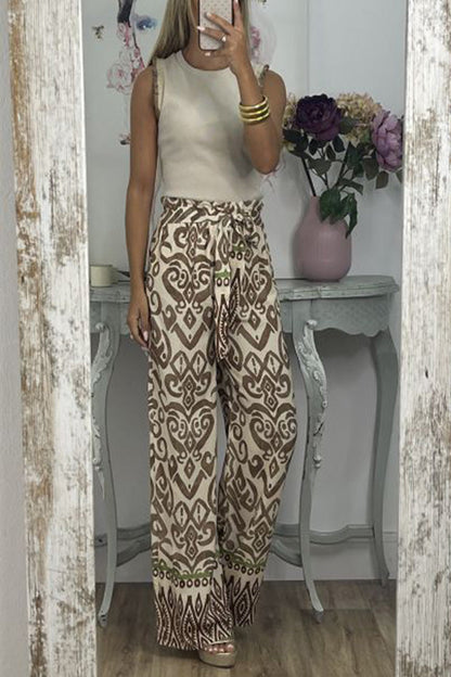 Pantalones con estampado tótem étnico y lazo en la cintura GALA