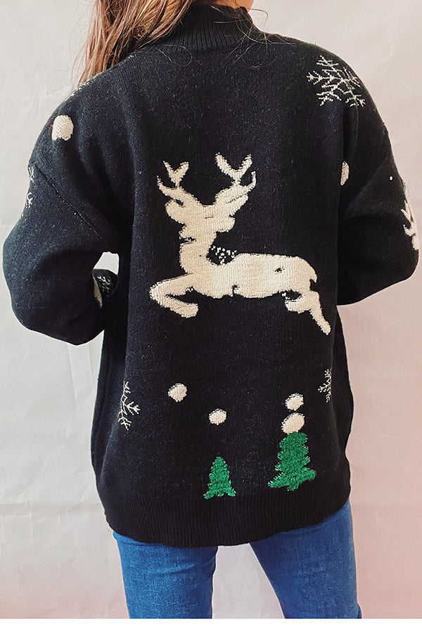Suéter de punto de cuello redondo y manga larga con estampado navideño