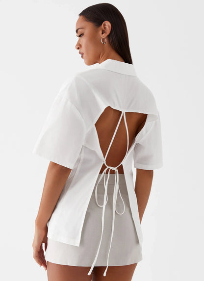 Hadley Open Back Short Sleeve Shirt - White