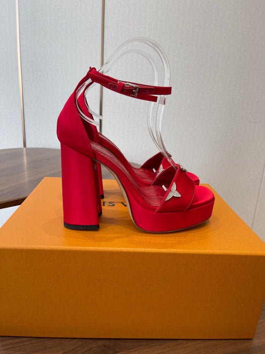LV Swing Platform Sandal 8.5cm Red Satin 578756