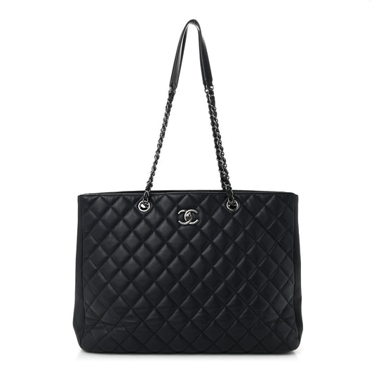 Calfskin Quilted Timeless Tote Dark Navy