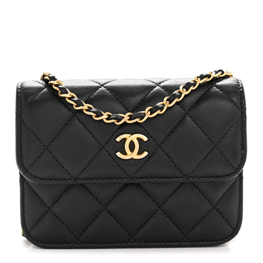 Lambskin Quilted Pearl Crush Flap With Chain Black