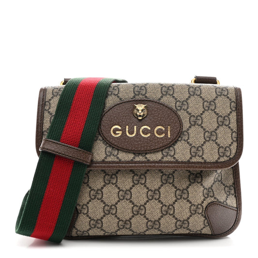 GG Supreme Monogram Web Small Neo Vintage Double Flap Messenger Bag Beige New Acero