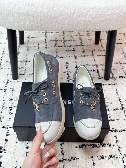 CC Cruise 25/26 Moccasins White Slate Blue Gray Suede