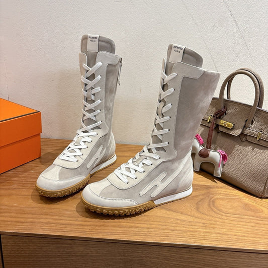 HM Lace Up Sneaker Taupe Calfskin Suede