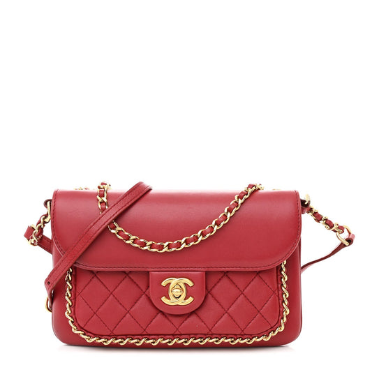 Lambskin Quilted CC Unchained Crossbody Red