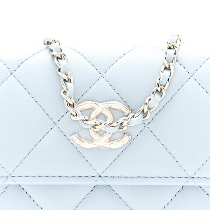 Lambskin Quilted Chain Around Coin Purse With Chain Light Blue