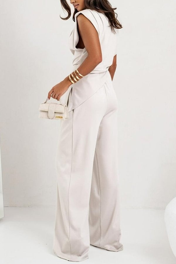 Conjunto de top fruncido con abertura en los hombros y pantalones anchos con bolsillos y cintura elástica de Jordy 