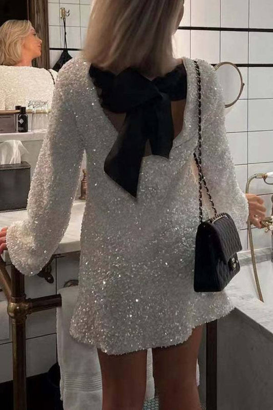 Vestido mini holgado con lazo en la espalda y lentejuelas para bailar toda la noche