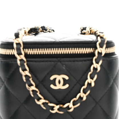 Lambskin Quilted Mini Vanity Case With Chain Black