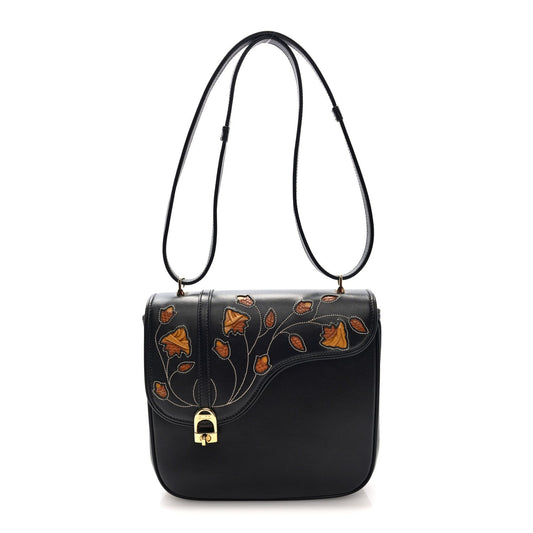 Honey Calfskin Lizard Equestrian Bag Black