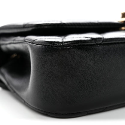 Lambskin Quilted Rectangular Phone Holder Clutch With Chain Black