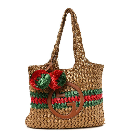 Raffia Effect Interlocking G Tote Bag Brown