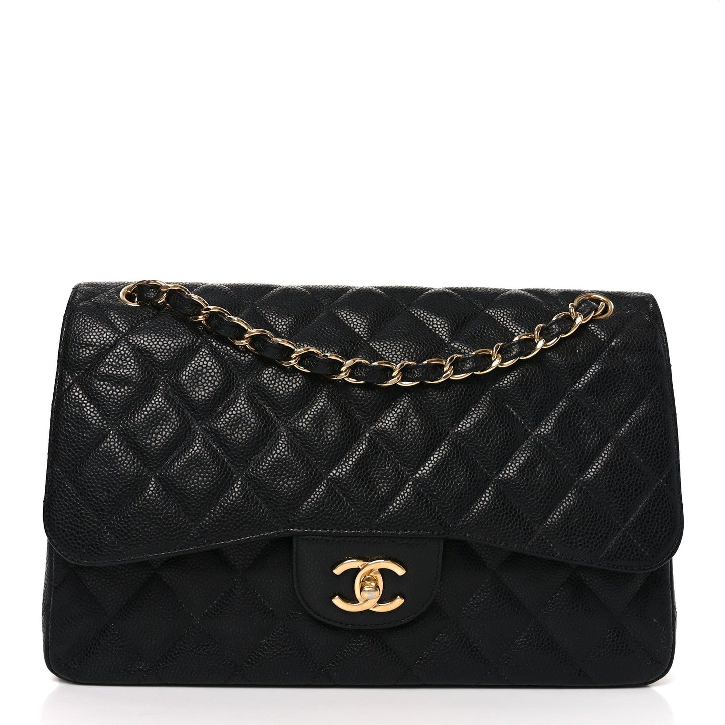 Caviar Quilted Jumbo Double Flap Black