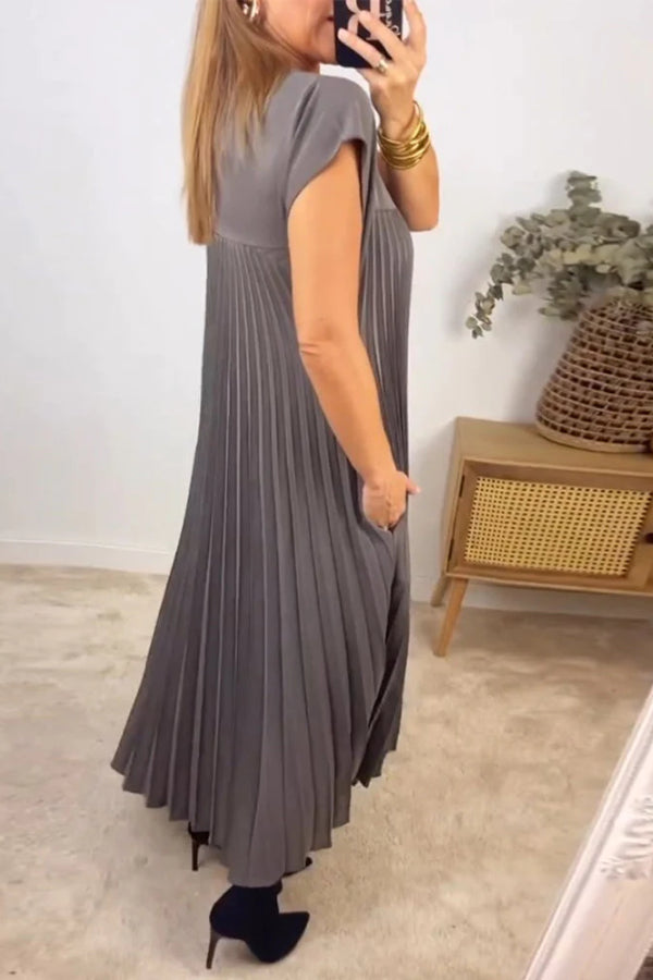 Vestido plisado sencillo sin mangas de color sólido