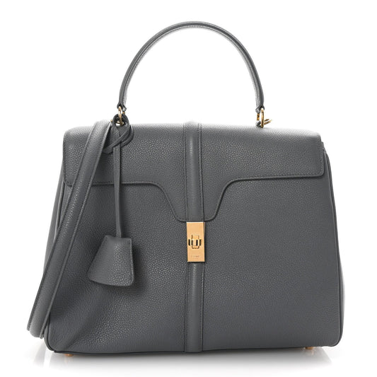 Grained Calfskin Medium 16 Top Handle Bag Grey