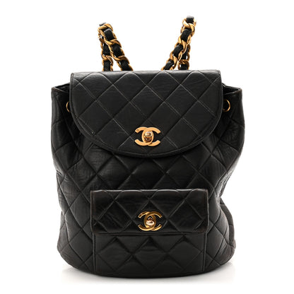 Lambskin Quilted Drawstring Backpack Black