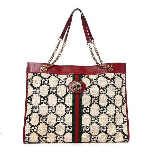 Tweed GG Monogram Large Rajah Chain Tote White Black Romantic Cherry
