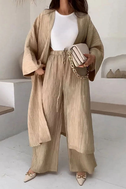 Conjunto informal de dos piezas con cárdigan largo y abertura de moda