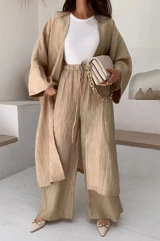 Conjunto informal de dos piezas con cárdigan largo y abertura de moda