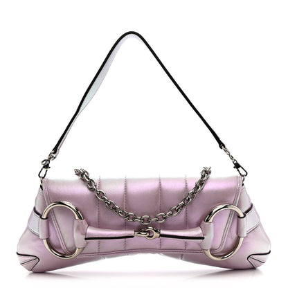 Iridescent Nappa Vertical Matelasse Medium Maxi Horsebit Chain Shoulder Bag Escape Pink