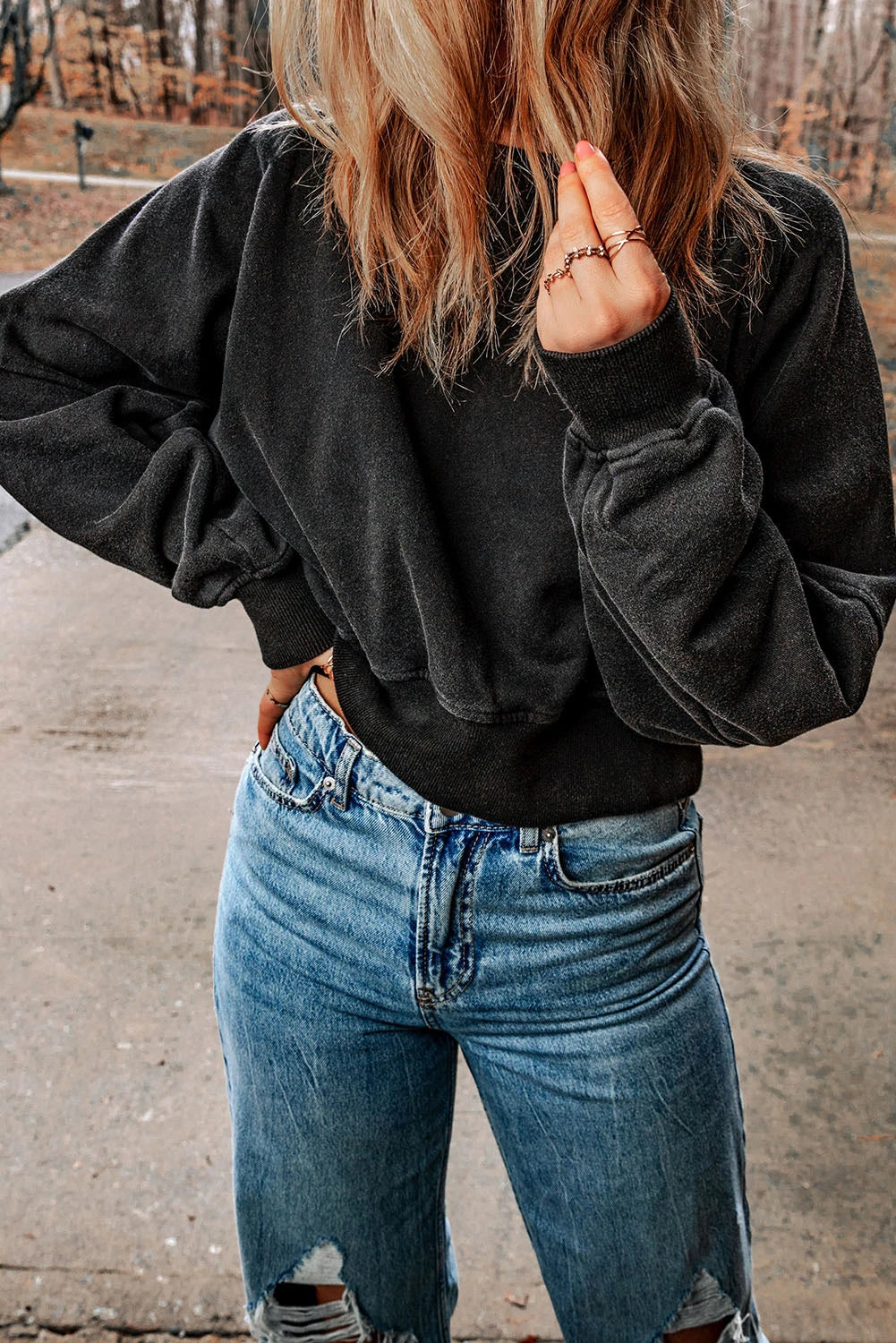 Sudadera negra informal de una tira con escote en V y espalda abierta