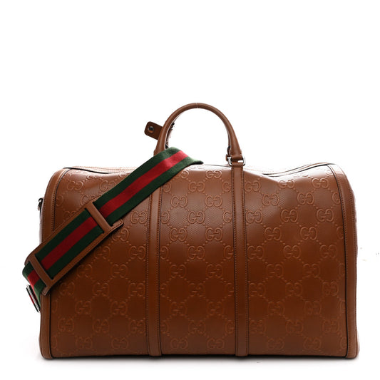 Calfskin GG Tennis Embossed Large Duffle Bag Brown