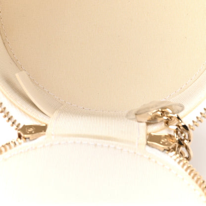 Lambskin Quilted Round Small Vanity Case With Chain White Black