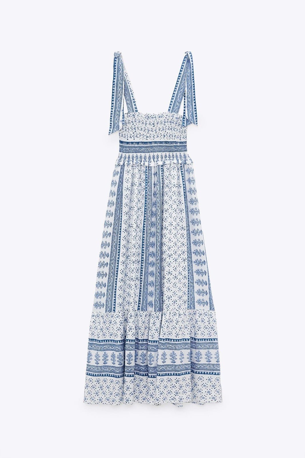 Vestido midi con tirantes fruncidos y estampado Helga 
