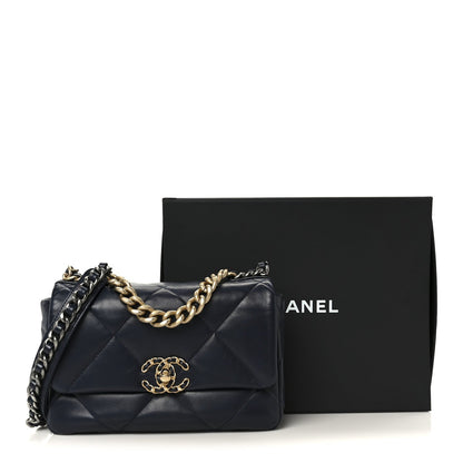 Lambskin Quilted Medium Chanel 19 Flap Navy Blue