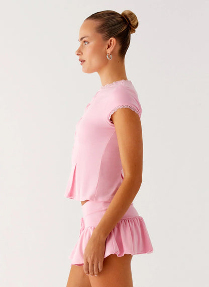 Landon Button Up Top - Pink