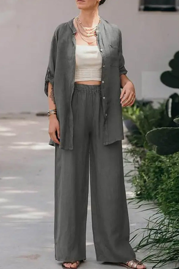 Conjunto de camisa y pantalón de color liso holgado informal