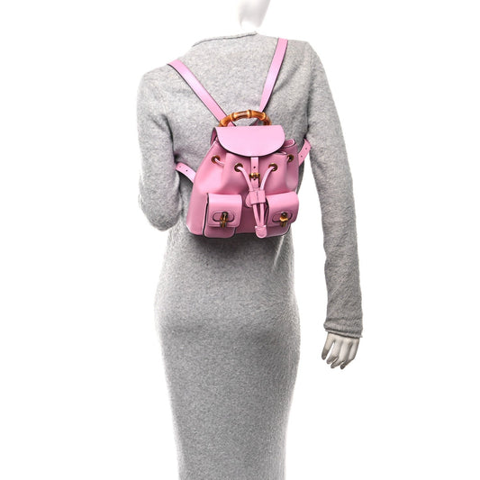 Calfskin Bamboo Backpack Glossy Pink